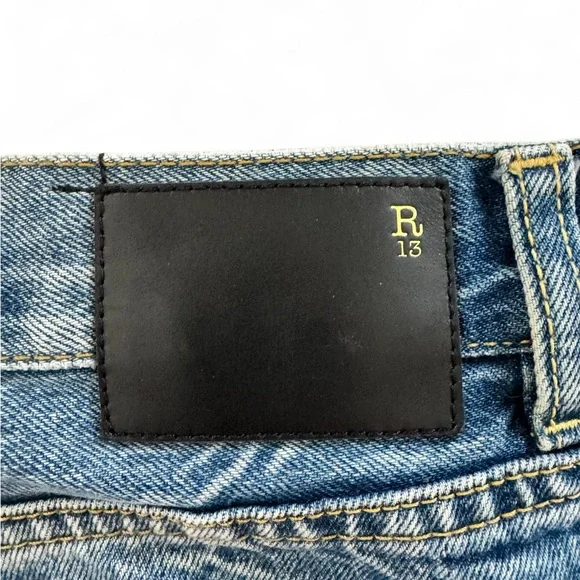 R13 Blue Relaxed Fit Jeans with Vintage Distressing
